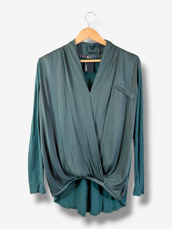 Anthropologie Tops - Anthropologie Dolan Green Satin Front Blouse Size S V-Neck Faux Wrap Casual